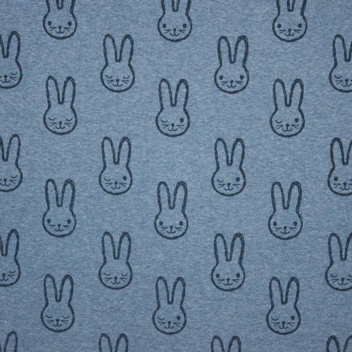 Sweaterstof jeansblauw met konijnen